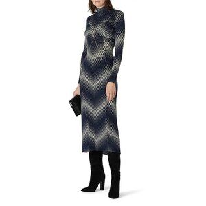 Paco Rabanne Navy Blue Printed Crepe Midi Dress Women's Size FR 40